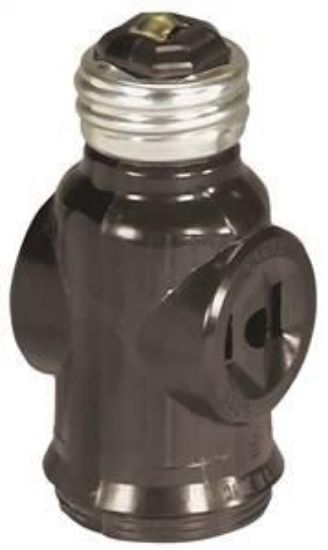 Picture of Light-Bulb-Socket Current-Tap Adapter Keyless To With 2 Polarized Outlets Phenolic Brown