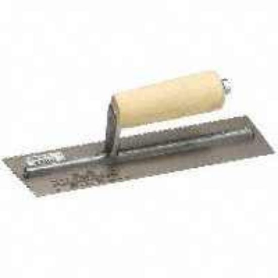 Picture of Notched-Trowel U-Pattern 3/32" x 3/32" x 1/8" 11" x 4-1/2" w/Curved Wood-Handle