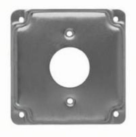 Picture of Square Electrical-Box-Cover Steel 4" 1/2" Rise Single-Receptacle 1.406 Diameter