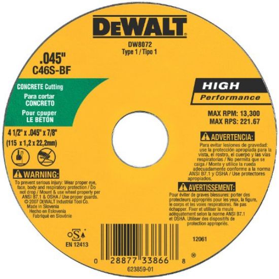 Picture of 4-1/2" x .045" x 7/8" Masonry Thin Cutting-Disc -Type 1