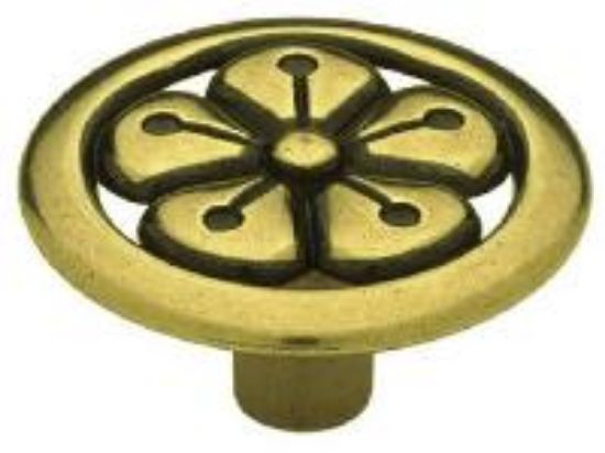 Picture of Lancaster Flower Round Cabinet-Knob Antique Brass 1-3/8"
