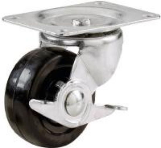 Picture of Plate-Caster w/ Side Break Swivel Soft Rubber Wheel 2" 90 Lb Load Capacity