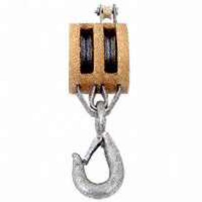 Picture of Wood Shell Rope-Block Round Loose Hook AF 6" 3/4" Manilla Rope