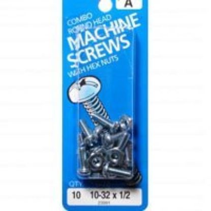 Picture of Machine-Screw With-Nuts Zinc-Plated Round-Head Combo-Drive #10-32 x 1/2"