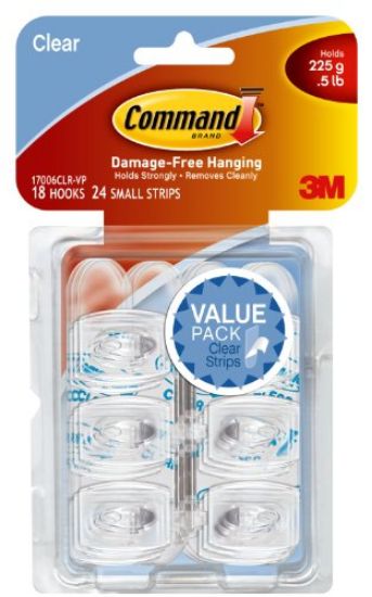 Picture of Adhesive-Mount Mini-Hooks Clear with Clear Strips 18/Pack