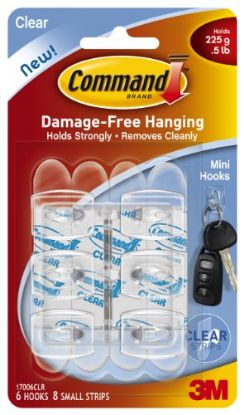 Picture of Adhesive-Mount Mini-Hooks Clear with Clear Strips