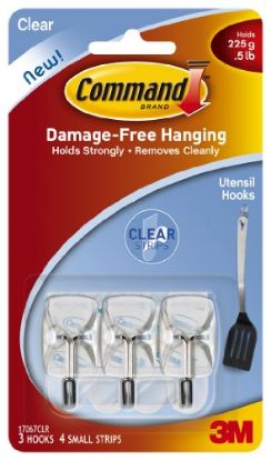 Picture of Adhesive-Mount Clear Utensil Hooks with Clear Strips
