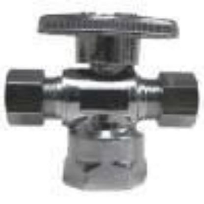Picture of 1/2 Fip X 3/8" Cmp X 3/8 Cmp 3-way Supply-stop Quarter-turn Finish Chrome-plated