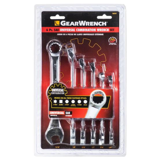 Picture of Gear Wrench, 6 Piece, Universal, Sae Combination Wrench Set, Includes 3/8 Inches, 7/16 Inches, 1/2 I...