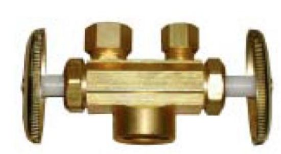 Picture of 3/8" Od X 3/8" Od X 1/2 Ips Dual Handle Supply-Stop rough-Brass