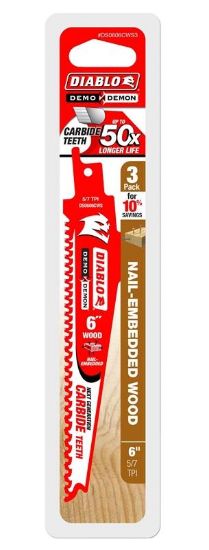 Picture of Reciprocating-sawblade Nail-Embedded-Wood Carbide-Tooth Tapered 5/7 Tpi 6"