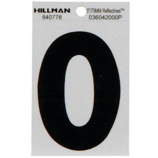 Picture of Self-Adhesive Number Mylar Black On White Reflective Square 3" 0