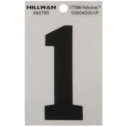 Picture of Self-Adhesive Number Mylar Black On White Reflective Square 3" 1