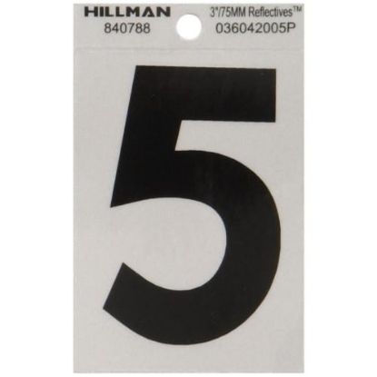 Picture of Self-Adhesive Number Mylar Black On White Reflective Square 3" 5