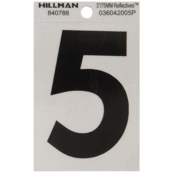 Picture of Self-Adhesive Number Mylar Black On White Reflective Square 3" 5