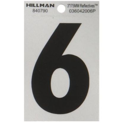 Picture of Self-Adhesive Number Mylar Black On White Reflective Square 3" 6