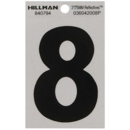 Picture of Self-Adhesive Number Mylar Black On White Reflective Square 3" 8