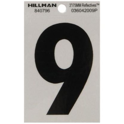 Picture of Self-Adhesive Number Mylar Black On White Reflective Square 3" 9