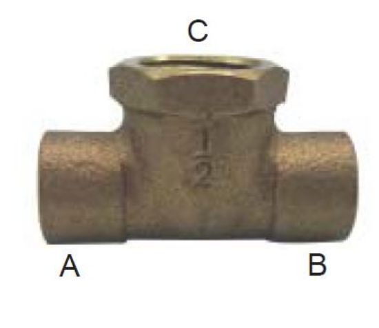 Picture of Cast-brass Reducing-tee C X C X F 3/4" X 3/4" X 1/2"
