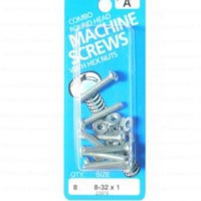 Picture of Machine-Screw With-Nuts Zinc-Plated Round-Head Combo-Drive #8-32 x 1"