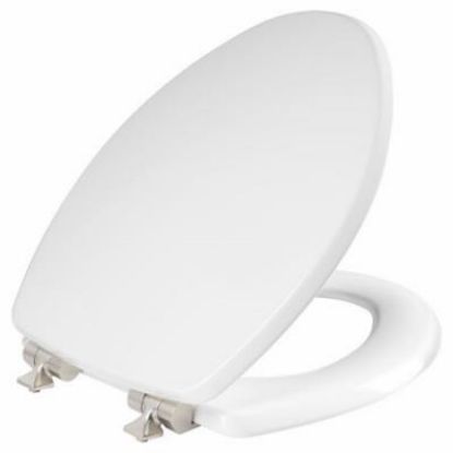 Picture of Toilet-Seat Elongated Wood Satin-nickel Hinge Slow-close White