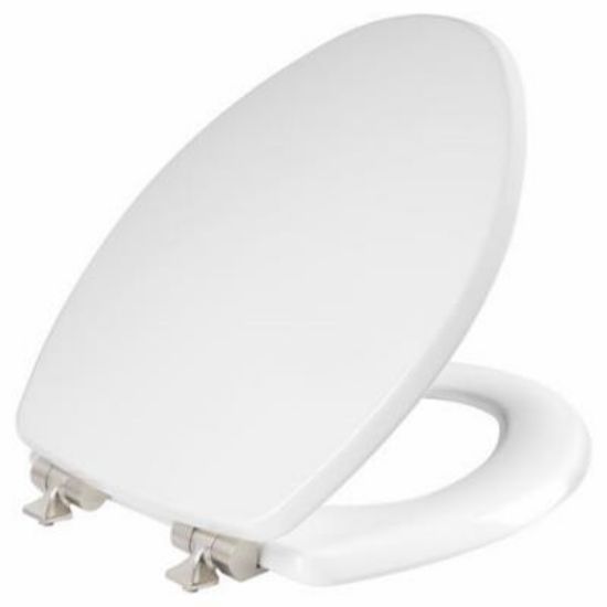 Picture of Toilet-Seat Elongated Wood Satin-nickel Hinge Slow-close White