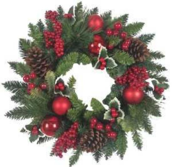 Picture of Santas Forest 38601 Holly Berry Wreath, Pvc, Hangtag Mounting