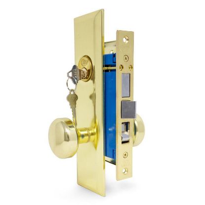 Picture of Mortise-lockset Entry Bolt-through Knob Brass-finish Us3 2-1/2"-backset