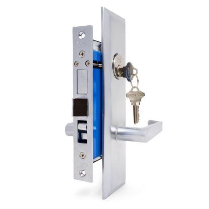 Picture of Lever-Handle Mortise-lockset Entry Bolt-through Satin-chrome Us26d 2-1/2"-backset