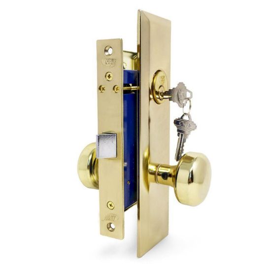 Picture of Mortise-lockset Vestibule Entry Bolt-through Knob Brass-finish Us3 2-1/2"-backset