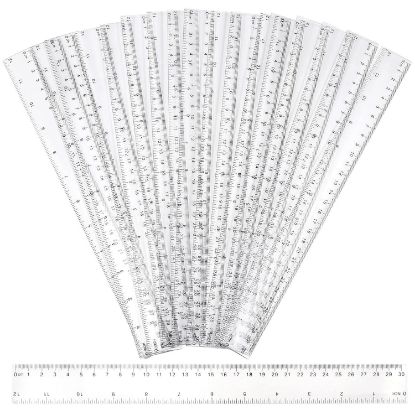 Picture of Pingeui 100 Pack 12 Inches Clear Plastic Straight Rulers, Plastic Measuring Ruler With Inches And Me...