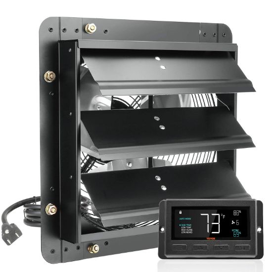 Picture of Vevor Shutter Exhaust Fan, 12'' With Temperature Humidity Controller, Ec-motor, 2650 Cfm, 10-speed A...