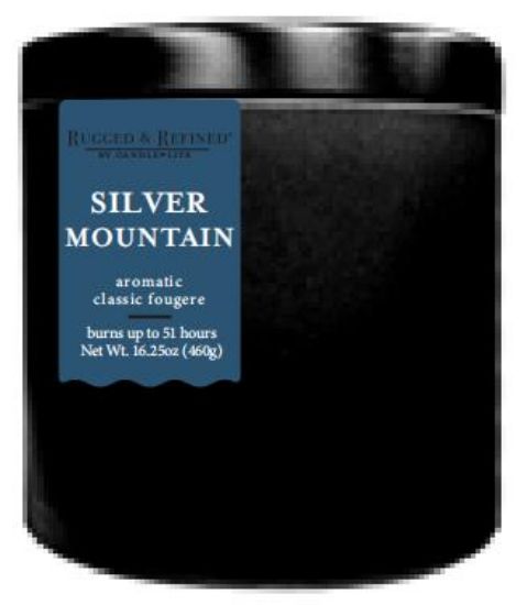 Picture of Candle-lite Rugged & Refined® Silver Mountain Single-wick 9oz Black Tin Candle
