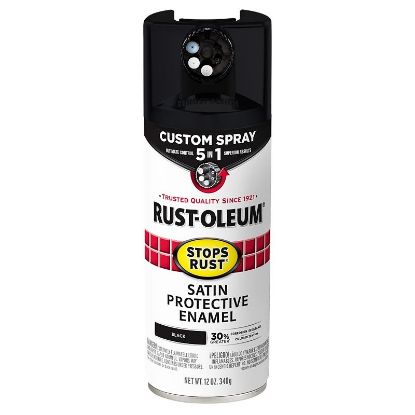 Picture of Rust-oleum 5-in-1 Enamel Paint, Satin, Black, 12 Oz, Aerosol Can