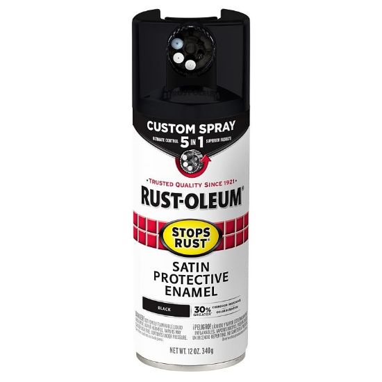 Picture of Rust-oleum 5-in-1 Enamel Paint, Satin, Black, 12 Oz, Aerosol Can
