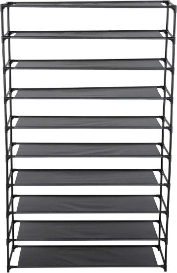 Picture of 50 Pair Extra Long Shoe Rack- 10 Tiers- Black W Nw Shelves