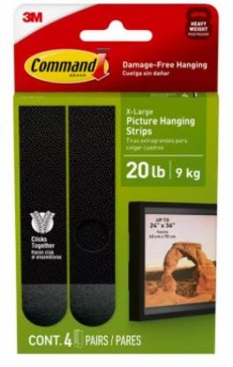 Picture of Command Picture Hanging Strip, Foam Backing, Black, 20 Lb, 4/pk