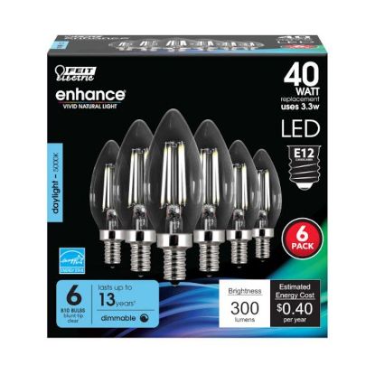 Picture of Feit Electric Led Bulb, Decorative, 300 Lumens, 3.3 W, B10 Lamp, 40 W Equivalent, E12 Lamp Base, Cle...