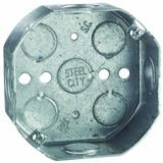 Picture of Electrical-Box Octagon Steel 4" X 1.500" 9-knockouts 1/2"-3/4"