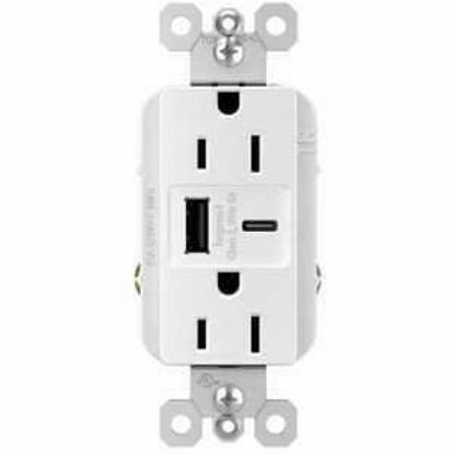 Picture of Legrand Radiant R26usbac6wccv6 Usb Wallplate, 15 A, 125 V, Type A, C Usb, Nema: Nema 5-15r, White