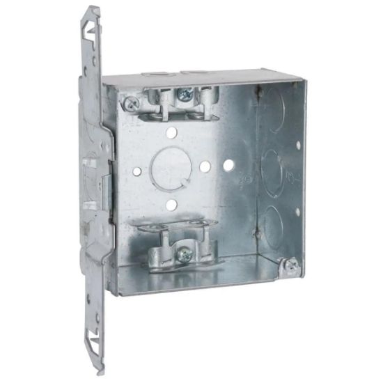Picture of Electrical-Box 4" Square Welded 2-1/8"-deep Bx-clamps 1/2"-ko Ts-bracket Flush