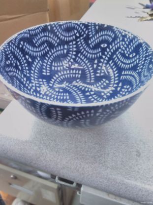 Picture of Stamped Bowl 4" Indigo Geo