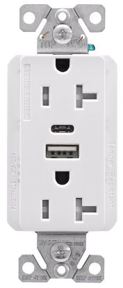 Picture of Duplex-receptacle Decorator Tamper-resistant 2 -pole, 20-amp 125-volts, 2 -usb Port, Type A, C Usb, ...